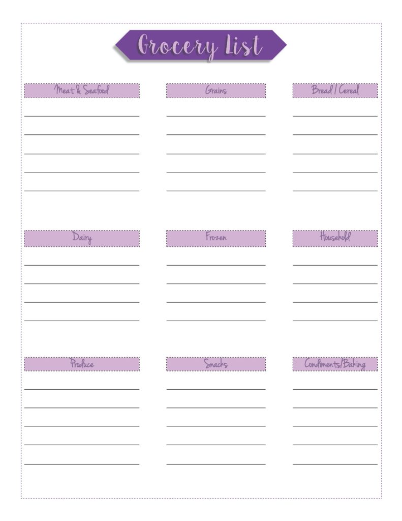 printable grocery list by department