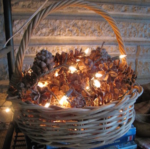 Lit Up Pinecone Willow Basket