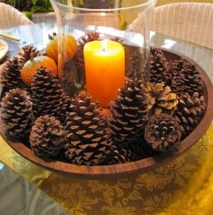 Pinecone and Candle Thanksgiving Table Centerpiece