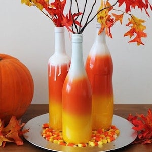 DIY Candy Corn Bottle Halloween Table Centerpiece