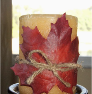 Maple Leaf Twine Wrapped Candle fall decor idea