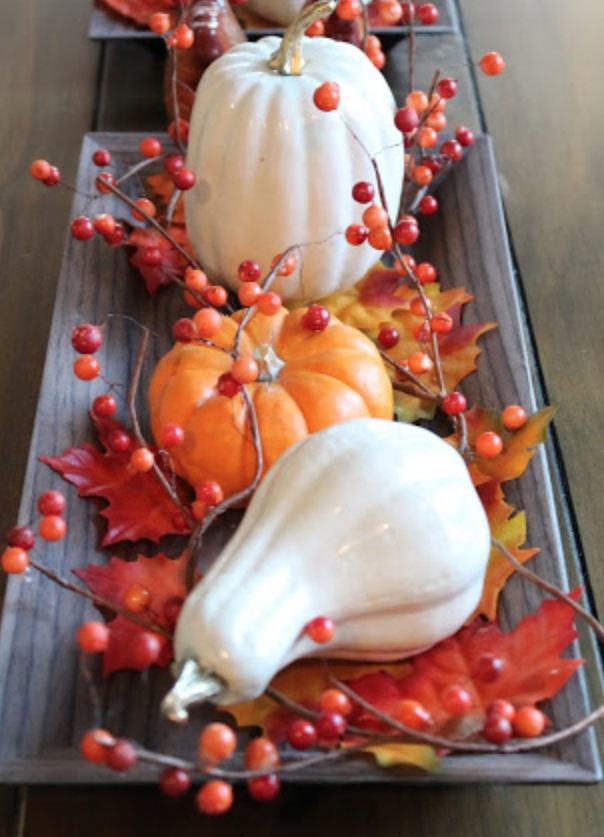Simple Pumpkin and Fall Berry Tray Thanksgiving Table Decor