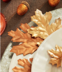 metallic maple leaves for fall table