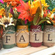 burlap fall mason jar centerpiece 