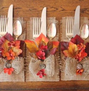 burlap utensil holder