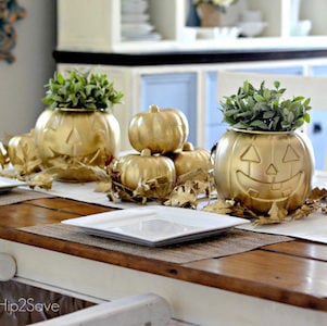 Gold Spray Painted Pumpkin Centerpieces