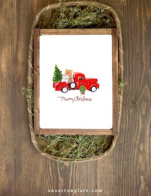 Free Holiday vintage red truck Wall Decor Printable