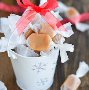 Homemade Christmas Caramels gift for neighbors