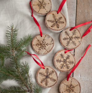 Rustic Etched Birch Snowflake Christmas Ornament