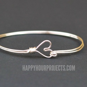 Heart Clasp White Wrapped Bangle Bracelet