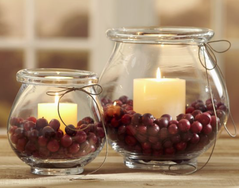 Cranberry Candle Holder Christmas table Centerpieces