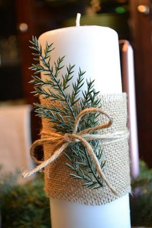 Burlap Evergreen Candle