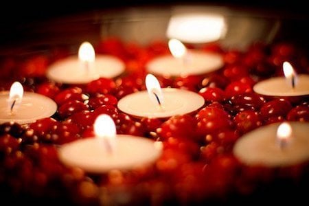 Floating Cranberries & Candles Centerpiece
