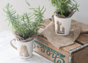 gold initial coffee cup planter