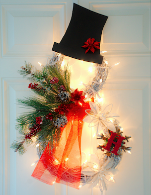lighted snowman grapevine wreath