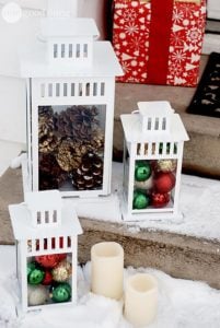 DIY Christmas lanterns on the front porch