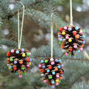 Easy Pom Pom and Pinecone Ornaments