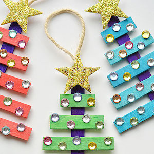 Glittering Popsicle Stick Christmas Trees Ornaments 