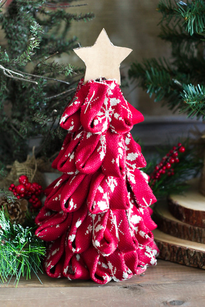 christmas diy mini trees ribbon tree cone sweater foam toothpick nordic decor fabric wood star