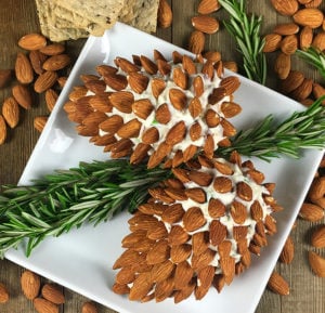 Pine Cone Cheese Ball with Almonds Christmas appetizer