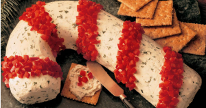 Candy Cane Cheese Spread with red peppers