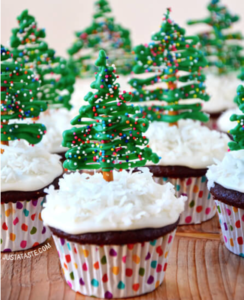 Chocolate Christmas Tree Cupcakes with Cream Cheese Frosting 