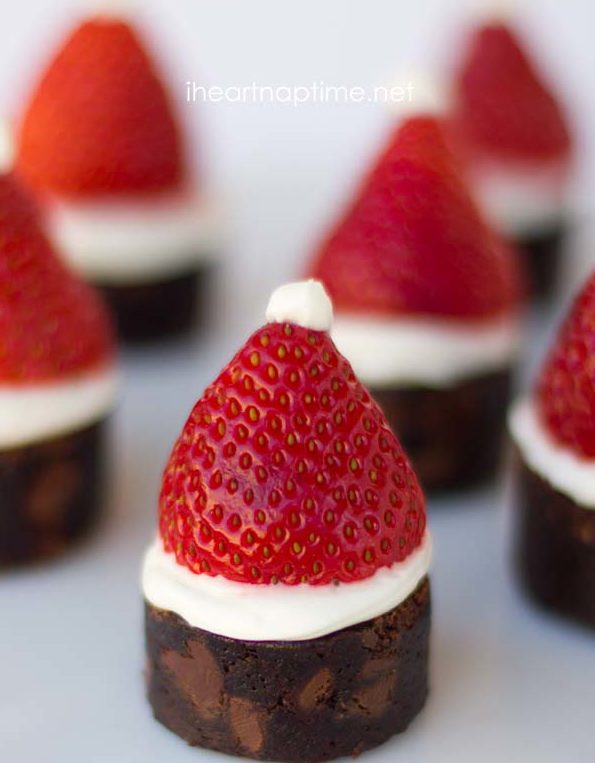 Strawberry Santa Hat Brownie Bites