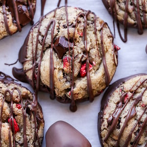 Chocolate-Dipped Strawberry Chocolate Chip Cookies