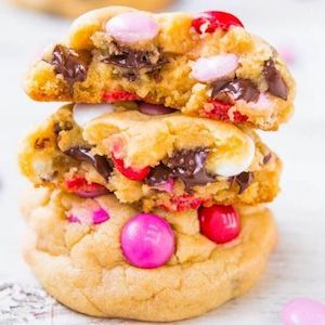 Soft M&M Chocolate Chip valentine cookie