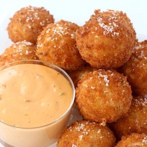 Reuben Fritters with dipping sauce St Patrick's Day appetizer