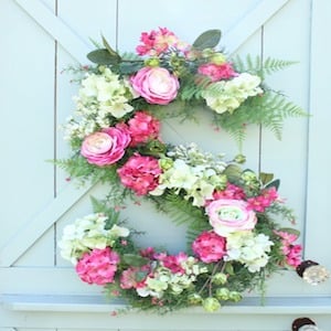Floral Monogram Spring Wreath 