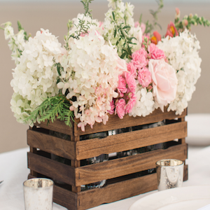 Paint Stick Basket wedding centerpiece decoration with florals