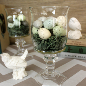 Dollar Tree Natural Easter Vases with moss and eggs