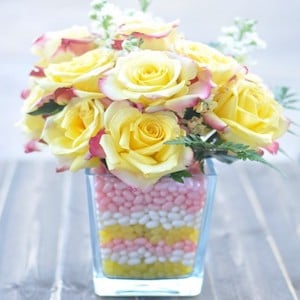 Layered Candy Filled Vase with Flowers