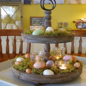 Easter table decor idea with mousse cupcake stand