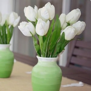 Tulips in a spring ombre vase