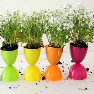 Egg shaped plastic flower pots