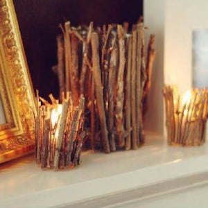 idea rústica de la decoración del hogar del candelero de la ramita