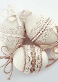 Vintage Eggs with burlap and lace