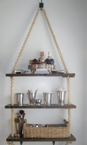 DIY Hanging Bathroom Shelving farmhouse decor idea