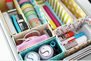 Cereal Box Desk drawer organization