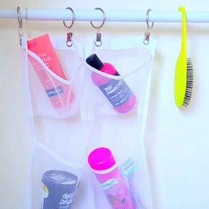 Shower Storage using mesh organizer with clips
