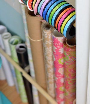 dollar tree Gift Wrap tension rod Organization 