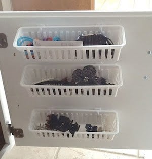 Inside Cabinet Door organization with Dollar Tree Baskets 