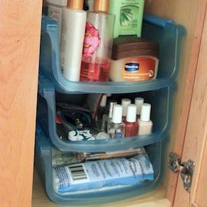 dollar tree Under Sink Bathroom organization using stackable bins 