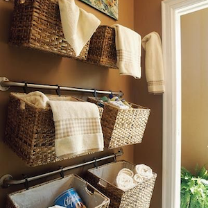 Tension Rod Basket Holders for Towels