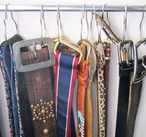 Belt Organizer using tension rod and shower curtain hooks