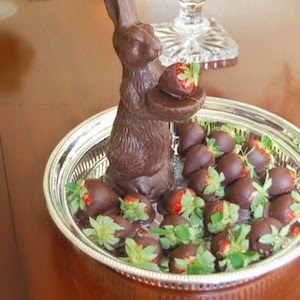 Chocolate Bunny with chocolated dipped Strawberries