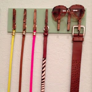 Belt Closet organization using scrap wood and clothes pins