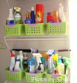 laundry room supply Organization using plastic bins